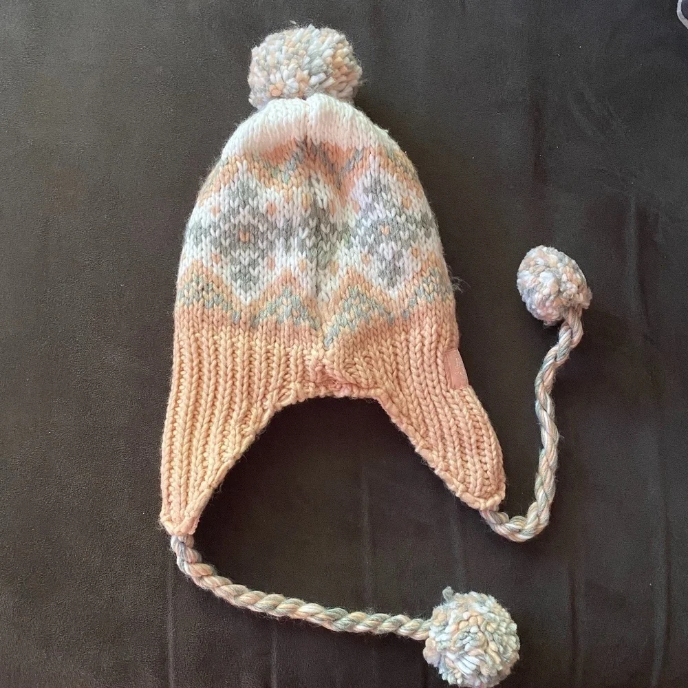 *G.H. BASS & CO* Pink Pom Earflap Braid Beanie Hat